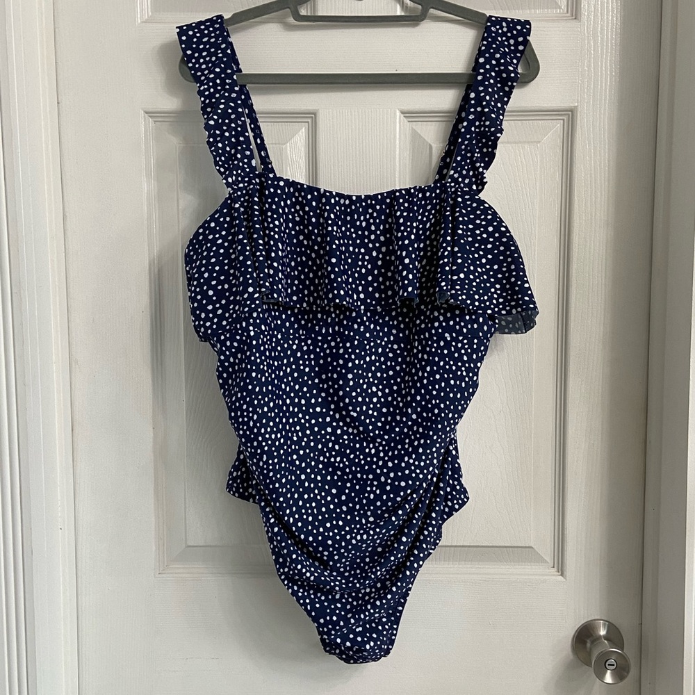 Kona Sol One Piece Swimsuit Size 18 Blue Ruffle Polka Dots New Without Tag